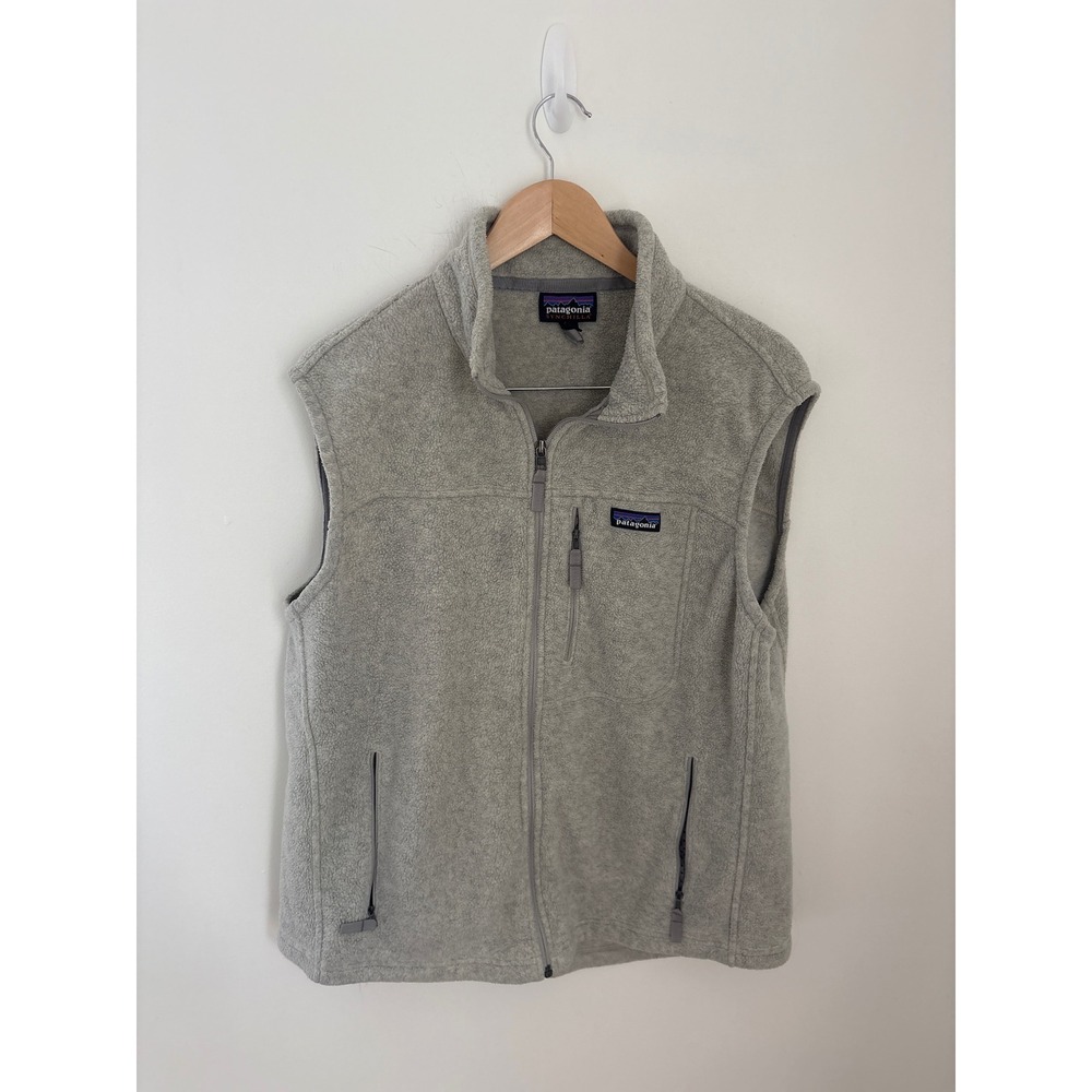 Patagonia Synchilla Fleece Vest Mens Large Light Grey Full Zip 23010 Mock Neck